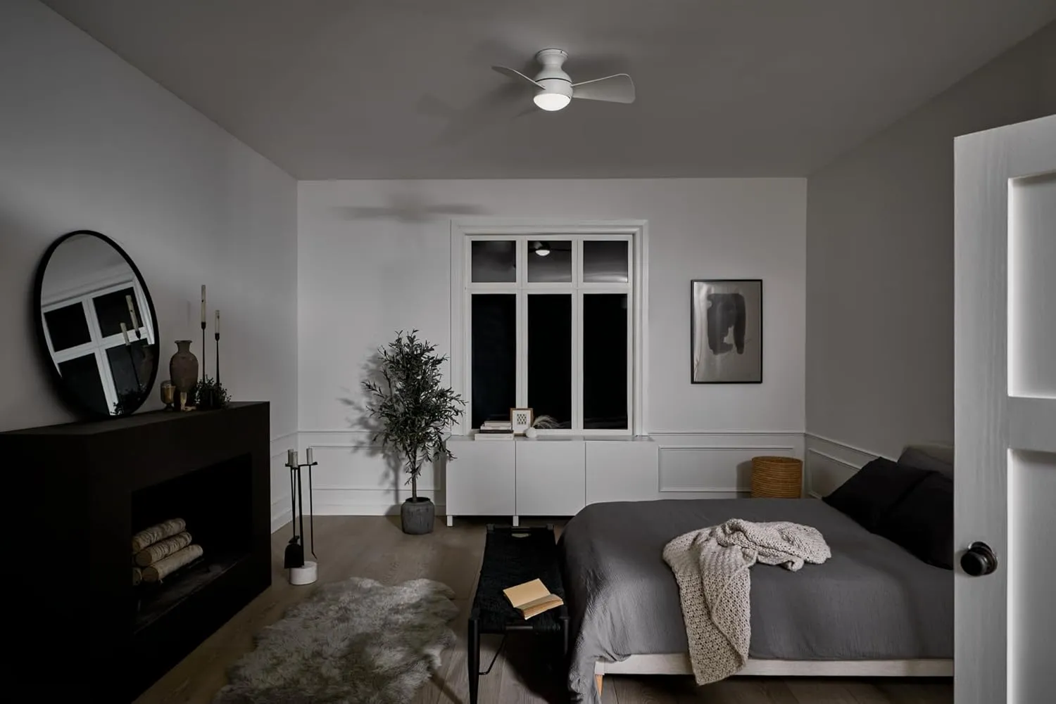 Kichler 330150MWH 34 Inch Sola Ceiling Fan LED, 3 Speed Wall Control Full Function, Matte White Finish with Matte White Blades