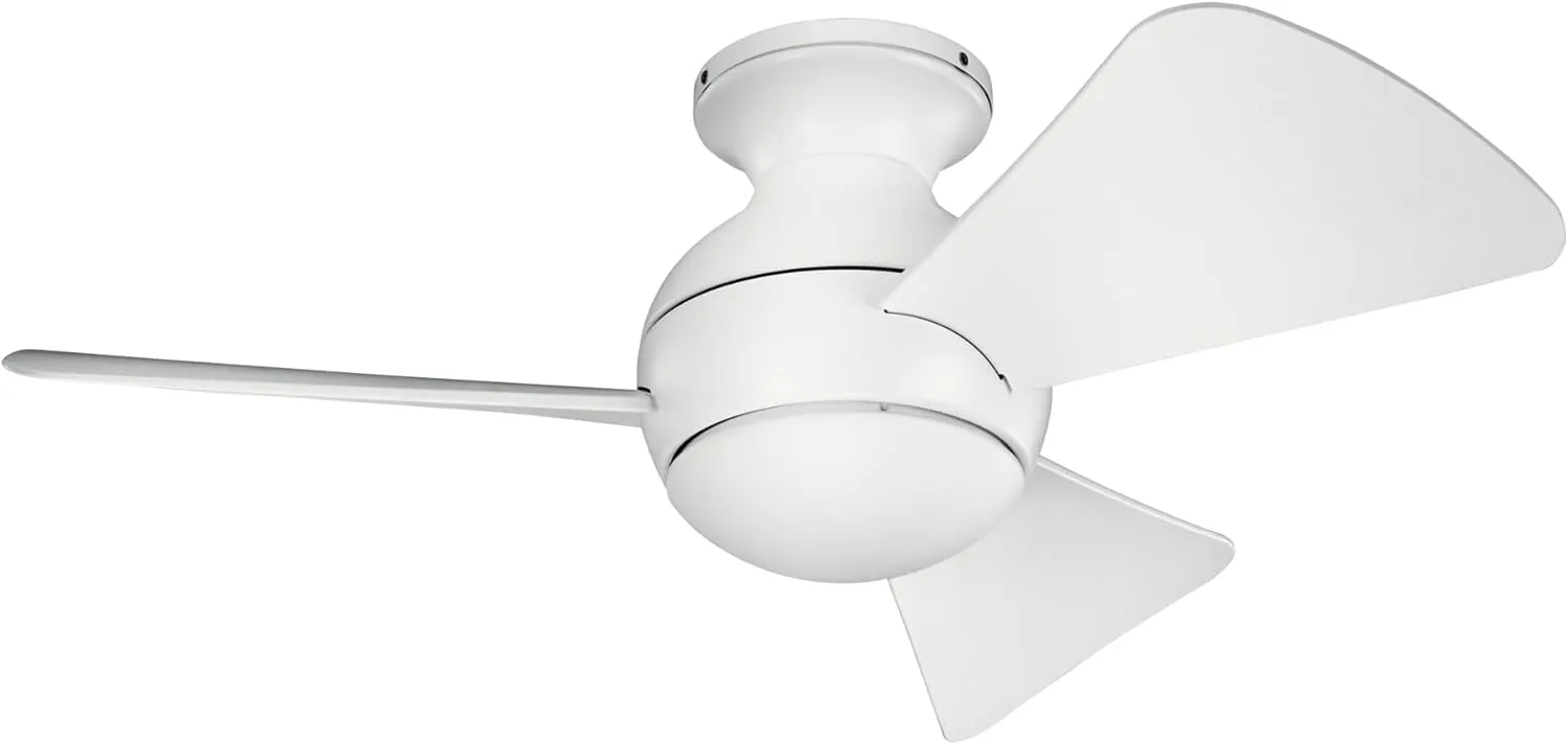 Kichler 330150MWH 34 Inch Sola Ceiling Fan LED, 3 Speed Wall Control Full Function, Matte White Finish with Matte White Blades