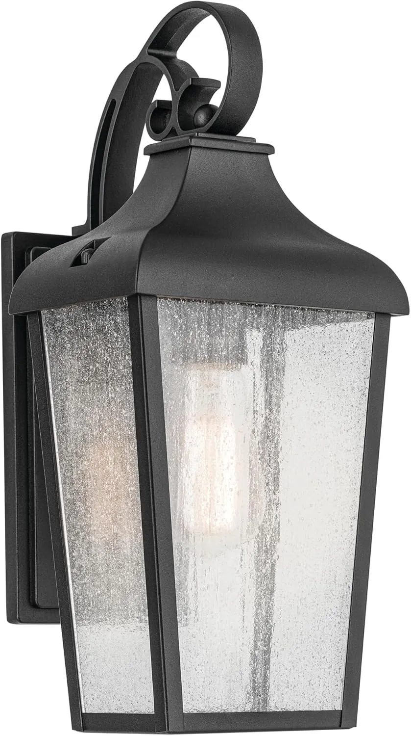 KICHLER Forestdale 14.75" 1-Light Outdoor Wall Light with Clear Water Glass in Textured Black for Exterior Doors, Garage, Porch, Patio Walls (14.75" x 7"), 49735BKT