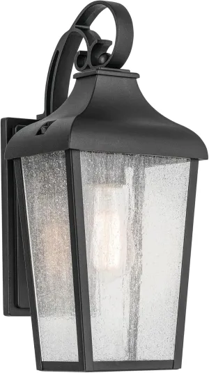 KICHLER Forestdale 14.75" 1-Light Outdoor Wall Light with Clear Water Glass in Textured Black for Exterior Doors, Garage, Porch, Patio Walls (14.75" x 7"), 49735BKT