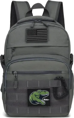 Kids Tactical Backpack Army Molle Bookbag Military Boys Backpack for School, Outdoor, Camping (Includes 2 Patches  1 Carabiner), Grey