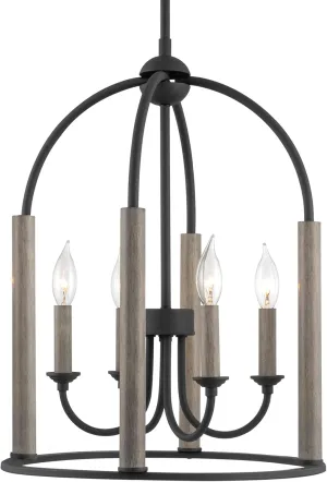 Kira Home Ballard 21" 4-Light Farmhouse Pendant Light, Gray Oak Wood Style   Sandblasted Black Finish