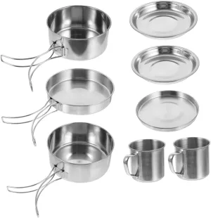 Kisangel Stainless Steel Pot Cookware Pots Bowl Camping Omelette Pans Mini Camping Stove Cooking Kit Propane Dish