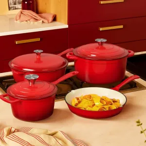 Kitchen Academy Enameled Cast Iron Cookware Set - 7 Piece Ceramic Pots and Pans Set Non Stick, Nonstick Cooking Pans Set, Induction Cookware Sets, Heavy Duty Dutch Oven Safe up to 500° F