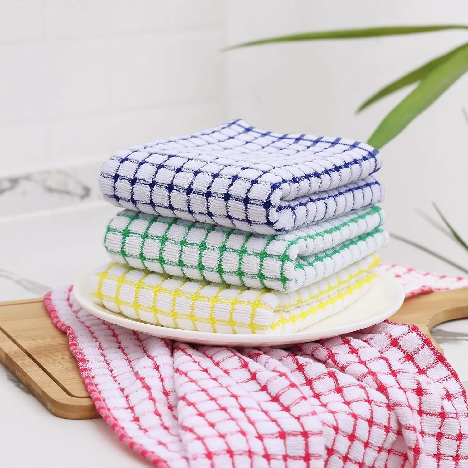 Kitinjoy Cotton 12 Pack Kitchen Towels and Dishcloths Sets, 16 x 25 Inch & 12 X 12 Inch Dish Towels Bulk, Super Soft and Absorbent Hand Towels for Kitchen Drying, Green