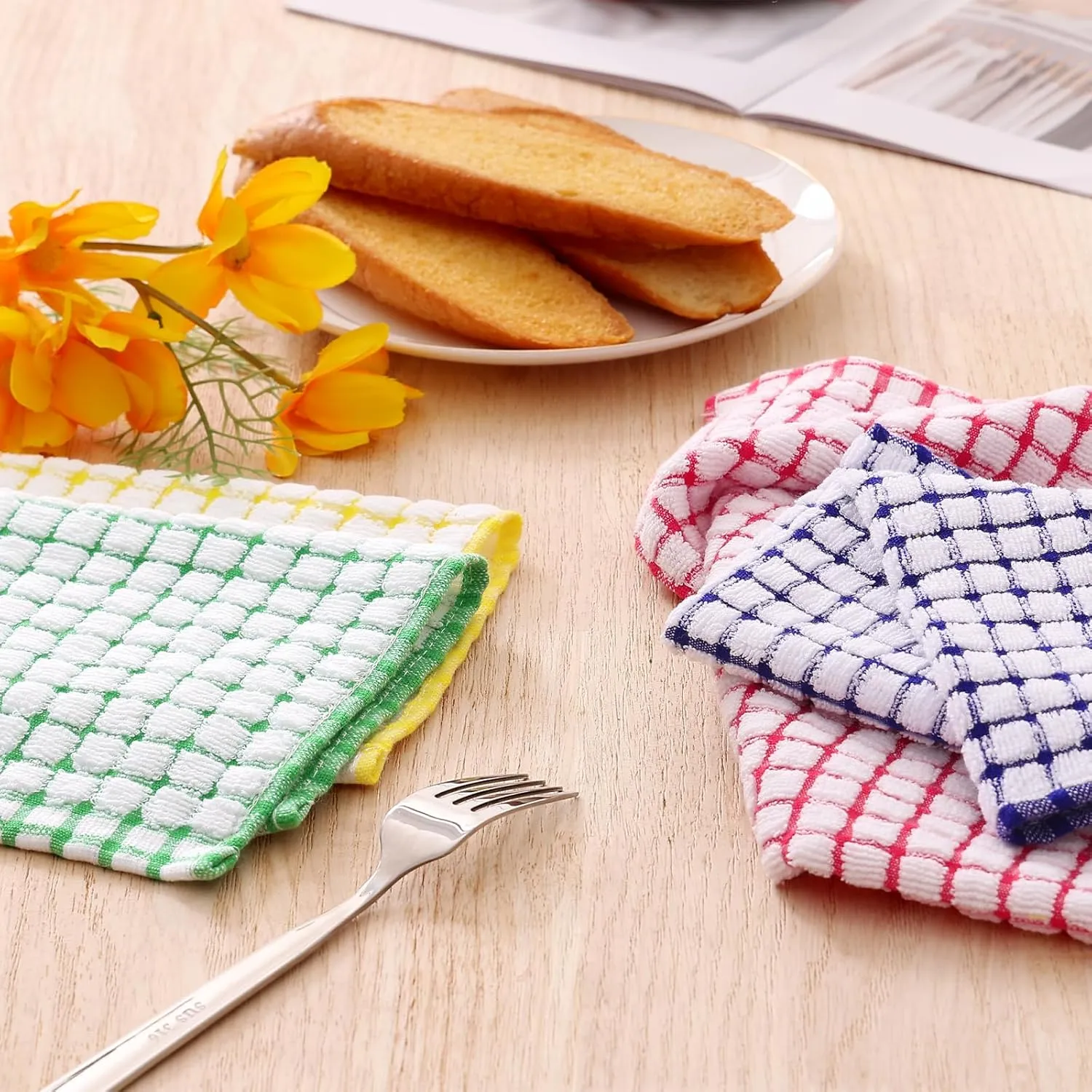 Kitinjoy Cotton 12 Pack Kitchen Towels and Dishcloths Sets, 16 x 25 Inch & 12 X 12 Inch Dish Towels Bulk, Super Soft and Absorbent Hand Towels for Kitchen Drying, Green