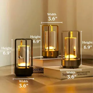 Klarako Crystal Lantern Lamp – Modern Cordless Rechargeable Bedside & Outdoor Light, Portable Wireless Lamp – Dimmable Touch Control – Luxury Living Room & Hotel-Style Lighting (Silver, 2-Pack)