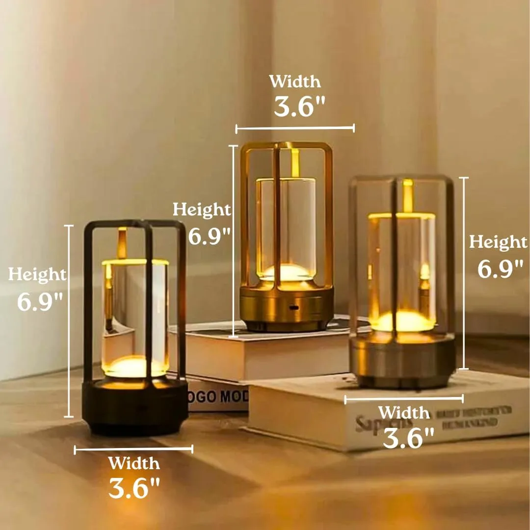 Klarako Crystal Lantern Lamp – Modern Cordless Rechargeable Bedside & Outdoor Light, Portable Wireless Lamp – Dimmable Touch Control – Luxury Living Room & Hotel-Style Lighting (Silver, 2-Pack)