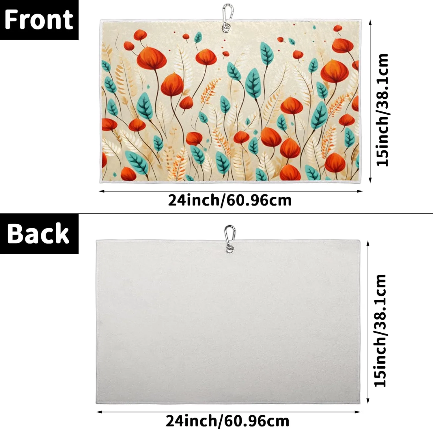KOBLEN Microfiber Golf Towel with Heavy Duty Carabiner Clip, Autumn Flower Field 24x15 Inch Quick Dry Absorbent Towel for Golf Clubs Balls, Golf Bag Accessories for Men Women,1 Pack