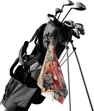 KOBLEN Microfiber Golf Towel with Heavy Duty Carabiner Clip, Retro Rose Butterflies 24x15 Inch Quick Dry Absorbent Towel for Golf Clubs Balls, Golf Bag Accessories for Men Women,1 Pack