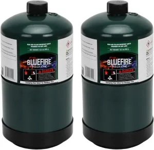 KOMAN BLUEFIRE 16.4 oz Propane Tank Camping Propane Tank Portable Canister Propane Gas Tank Small Propane Tanks for Camping Stove Outdoor Backpack Mini Burner Heater Cooking Torch Lamp(2 Pack)