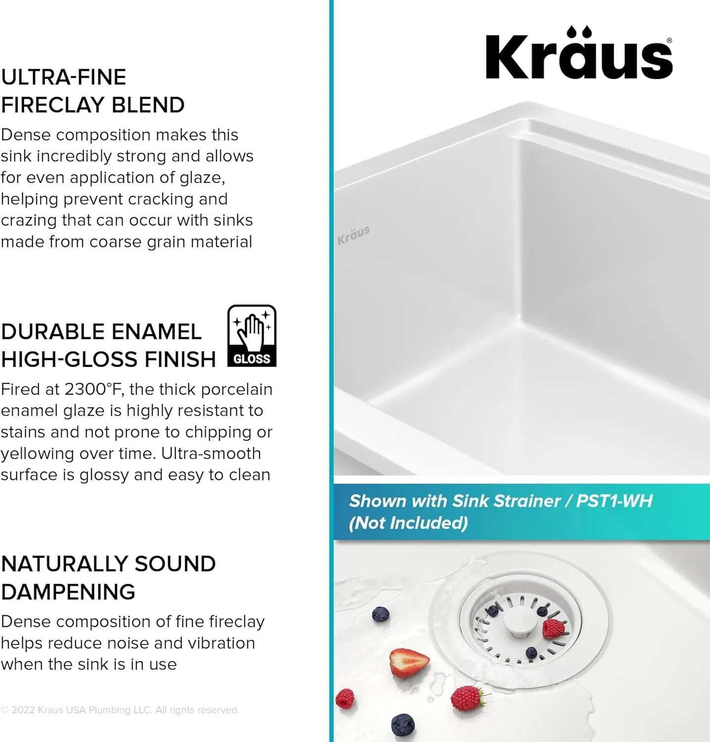 KRAUS Turino 33-inch Fireclay Workstation Drop-In/Undermount Single Bowl Kitchen Sink in Gloss White, KFDW1-33GWH