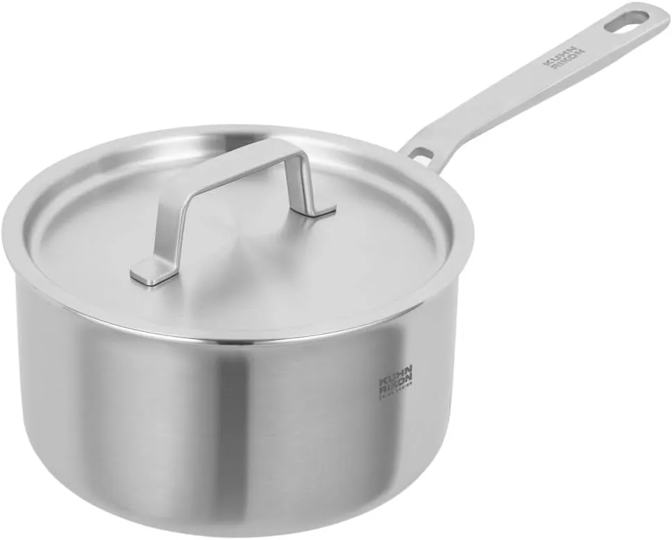 KUHN RIKON Culinary Fiveply Saucepan, 16cm/1.7L Oven Safe Stainless Steel Pan. Dishwasher Safe Cooking Pot with Stainless Steel Lid. Saucepans for Induction Hobs Cookware Guarantee