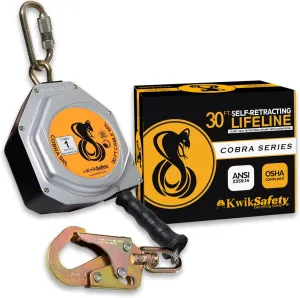 KwikSafety - Charlotte, NC - Cobra 30' Self Retracting Lifeline [NO Tangle Steel Cable] Class 1 SRL ANSI OSHA Retractable Fall Arrest Safety Construction Roofing PPE Gear