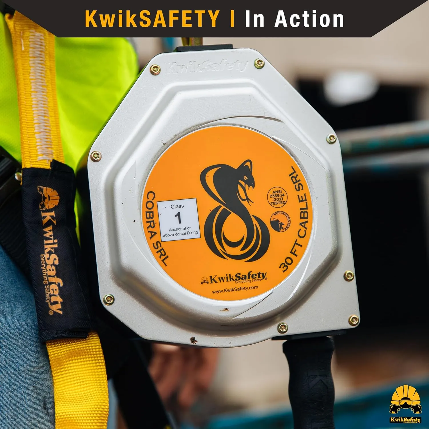 KwikSafety - Charlotte, NC - Cobra 30' Self Retracting Lifeline [NO Tangle Steel Cable] Class 1 SRL ANSI OSHA Retractable Fall Arrest Safety Construction Roofing PPE Gear