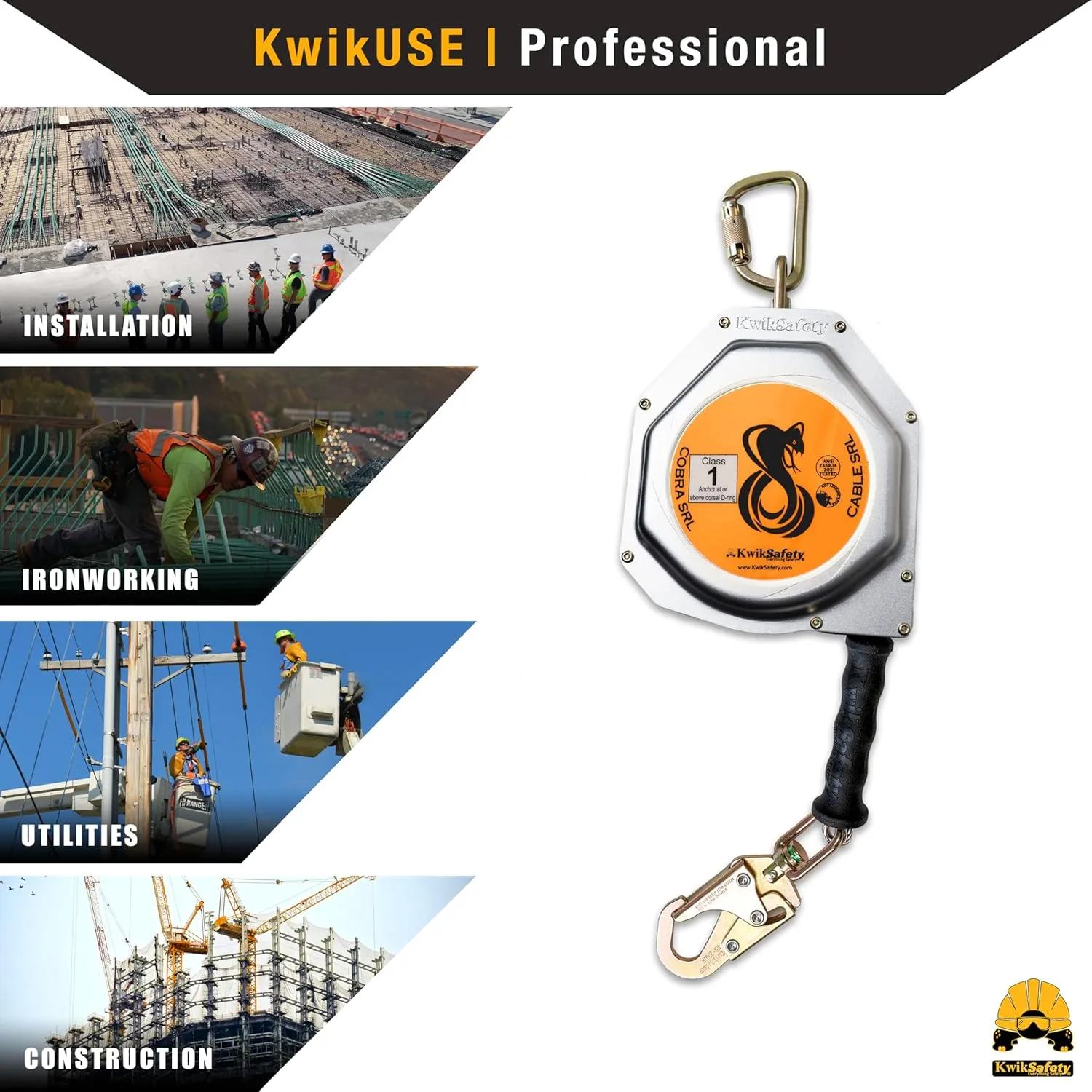KwikSafety - Charlotte, NC - Cobra 30' Self Retracting Lifeline [NO Tangle Steel Cable] Class 1 SRL ANSI OSHA Retractable Fall Arrest Safety Construction Roofing PPE Gear