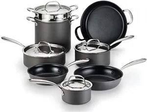 Lagostina Nera Hard Anodized Nonstick 12-Piece Cookware Set with Hammered Stainless Steel Lids, Dishwasher Safe,Grey