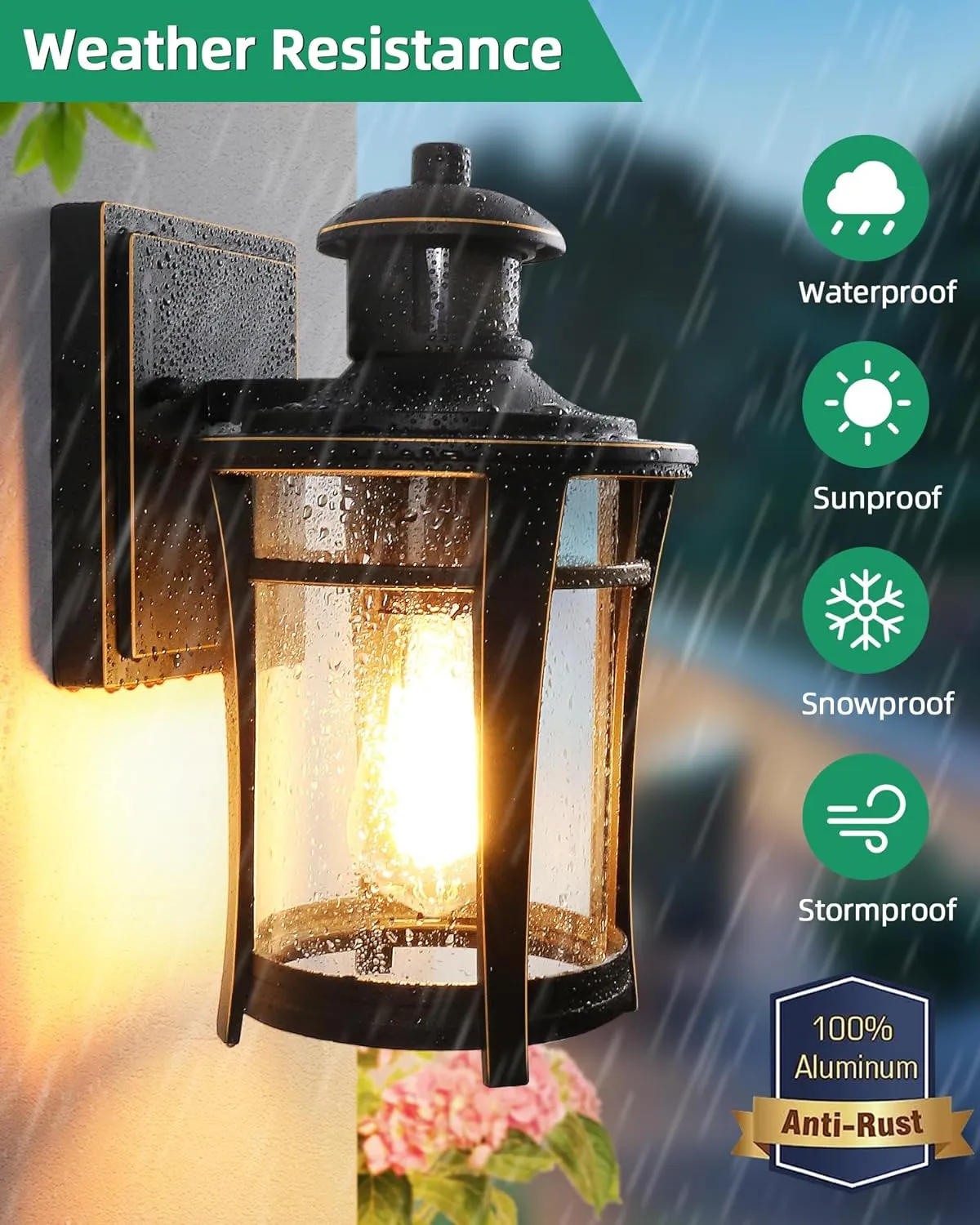 Lamomo Motion Sensor Outdoor Lights, Dusk to Dawn Porch Lights Fixture, Exterior Front Wall Light, Waterproof Anti-Rust Black and Gold Outside Lights for Housem, Garage, Entryway