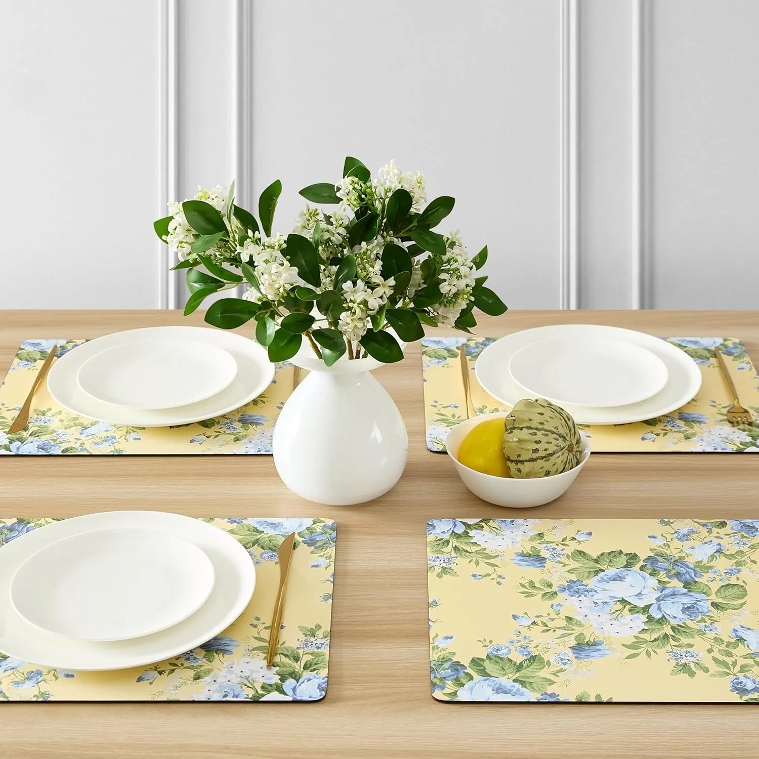 Laura Ashley Cork Placemats 16 x 12-inch for Kitchen and Dining Tables, Heat Resistant, Durable, Easy Clean, Set of 4, Joyce