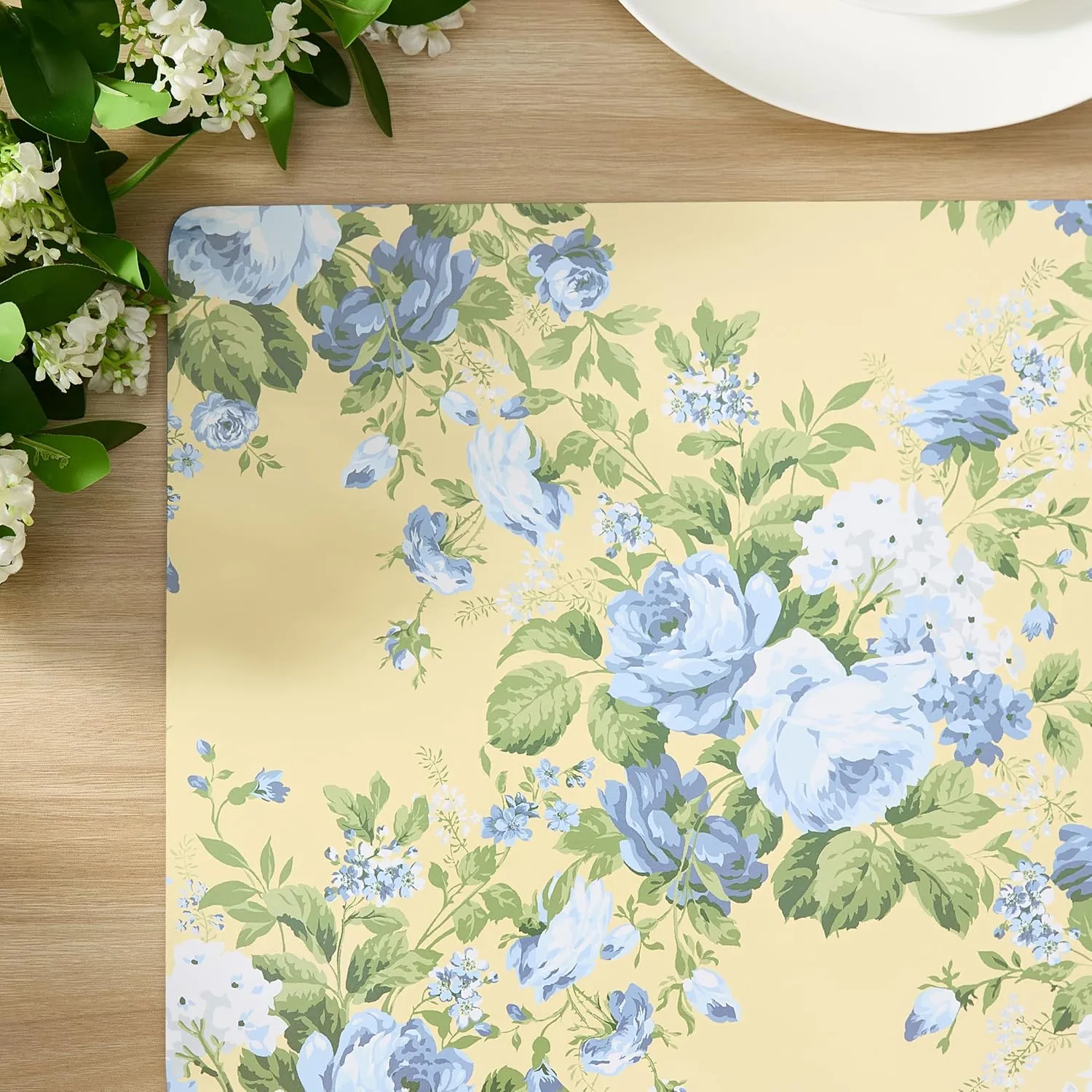 Laura Ashley Cork Placemats 16 x 12-inch for Kitchen and Dining Tables, Heat Resistant, Durable, Easy Clean, Set of 4, Joyce
