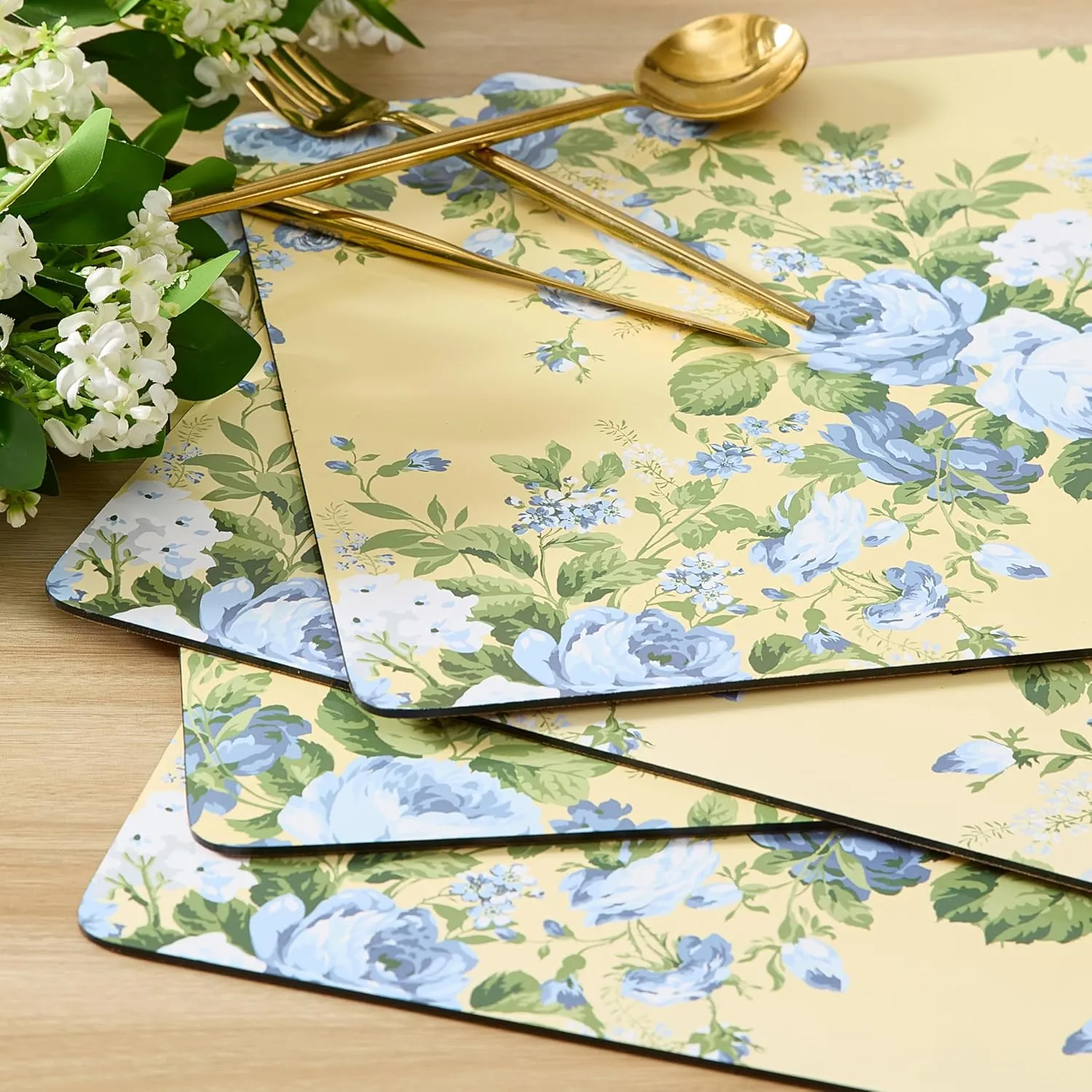 Laura Ashley Cork Placemats 16 x 12-inch for Kitchen and Dining Tables, Heat Resistant, Durable, Easy Clean, Set of 4, Joyce