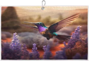 Lavender Flower Field Bird Golf Towel with Heavy Duty Carabiner Ultra Absorbent Quick Dry Perfect for Cleaning Clubs Balls Gear Essential Golf Accessory for Men Women Kids