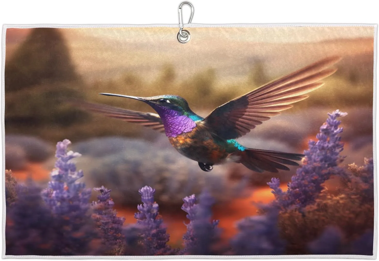 Lavender Flower Field Bird Golf Towel with Heavy Duty Carabiner Ultra Absorbent Quick Dry Perfect for Cleaning Clubs Balls Gear Essential Golf Accessory for Men Women Kids