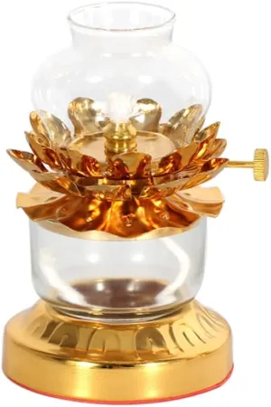 LED Camping Lamp,Emergency Lighting, Emergency Light,Tabletop Decor,Smoke Free Before Buddha Long Light Ghee Lamp Home Exquisite Kerosene Lamp Lotus Windproof Retro Fuel Lamp Indoor Illumination Cr