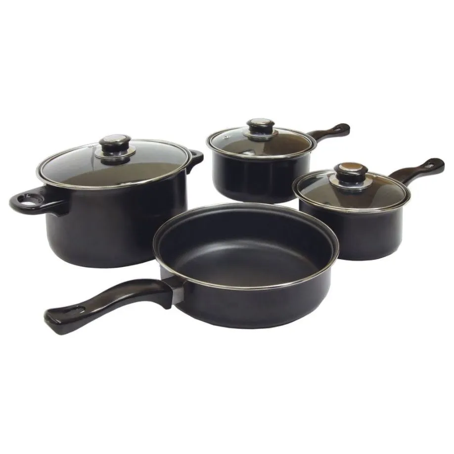 Leisurewize 7 piece Cookware Set Pan Saucepan Set Carbon Non Stick Glass Lids