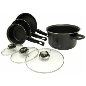 Leisurewize 7 piece Cookware Set Pan Saucepan Set Carbon Non Stick Glass Lids