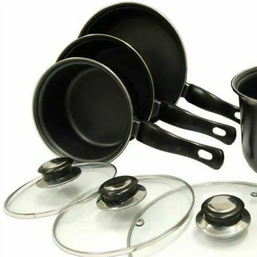 Leisurewize 7 piece Cookware Set Pan Saucepan Set Carbon Non Stick Glass Lids