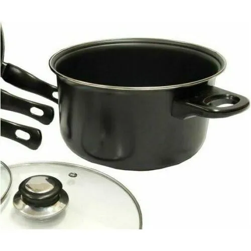 Leisurewize 7 piece Cookware Set Pan Saucepan Set Carbon Non Stick Glass Lids