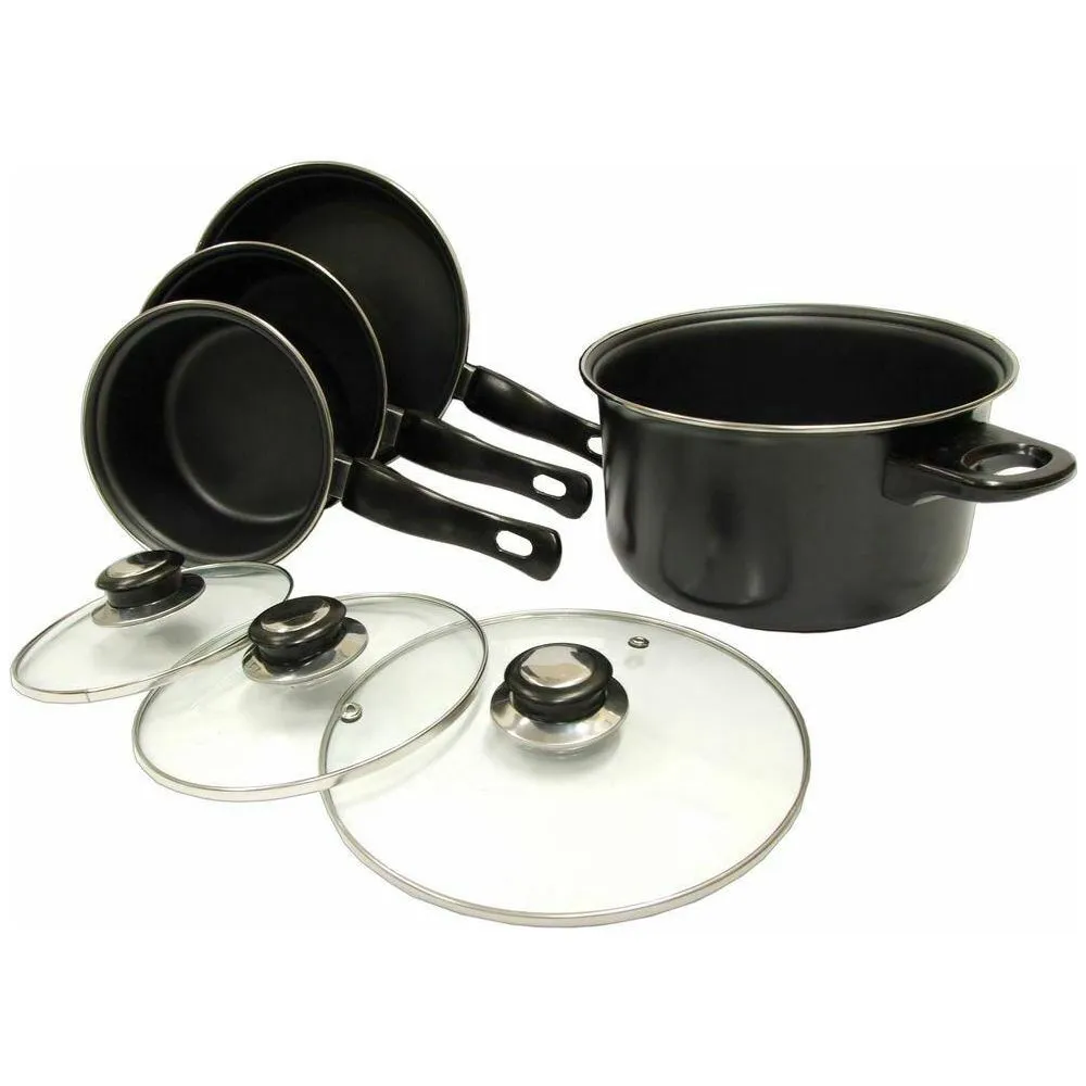 Leisurewize 7 piece Cookware Set Pan Saucepan Set Carbon Non Stick Glass Lids