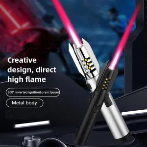 Lightsaber Lighter, Butane Torch Lighter, Windproof Jet Flame Lighter, Flame Adjustable and Refillable, Cool Lighter with Flame Switch Lock, Camping Outdoor Windproof Straight Flame Torch Lighter(Silv