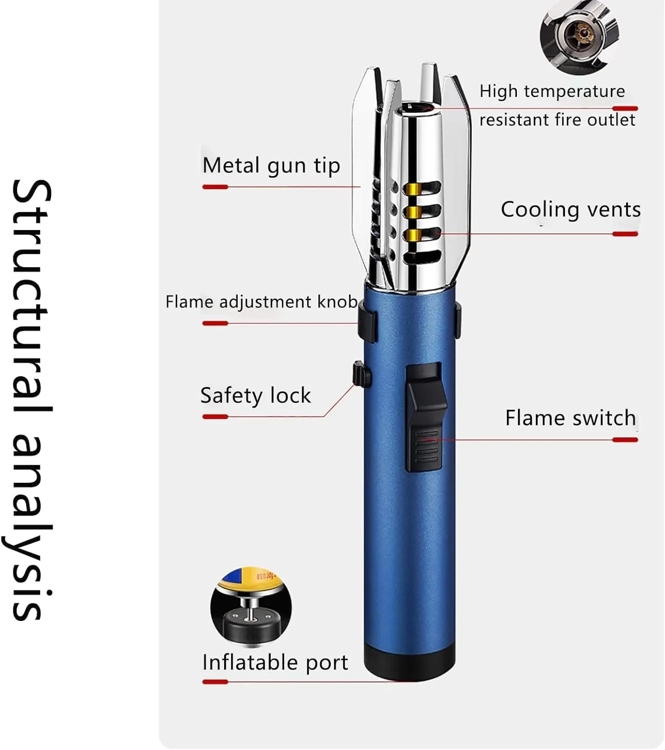 Lightsaber Lighter, Butane Torch Lighter, Windproof Jet Flame Lighter, Flame Adjustable and Refillable, Cool Lighter with Flame Switch Lock, Camping Outdoor Windproof Straight Flame Torch Lighter(Silv