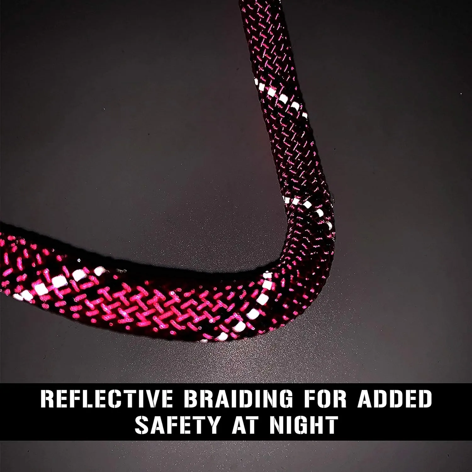 Locking Carabiner Dog Leash – Heavy Duty Rope Leash for Large & Medium Dogs | Reflective with Strong Clip & Padded Handle for Walking, Hiking, Running, Training - 6 Ft (Pink)