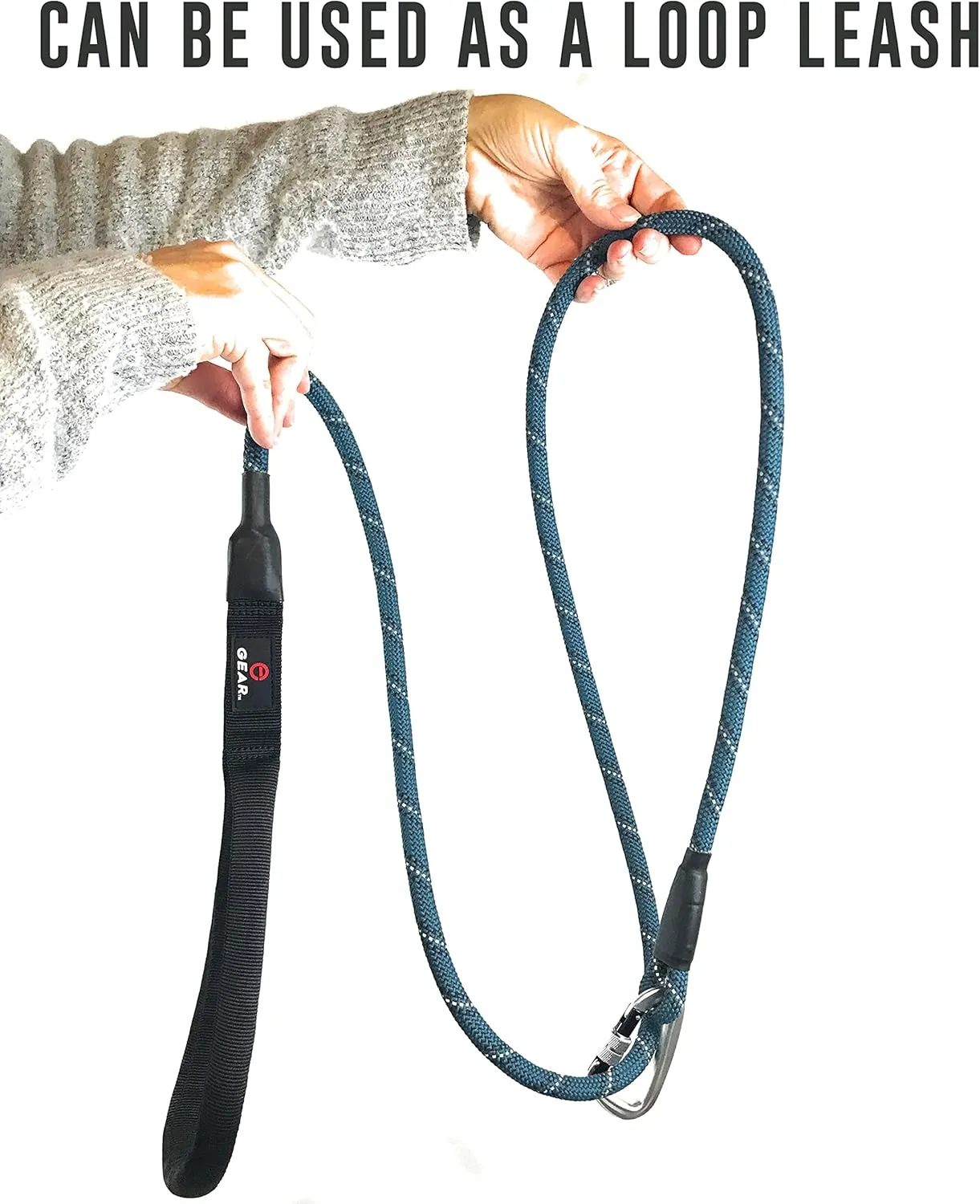 Locking Carabiner Dog Leash – Heavy Duty Rope Leash for Large & Medium Dogs | Reflective with Strong Clip & Padded Handle for Walking, Hiking, Running, Training - 6 Ft (Pink)