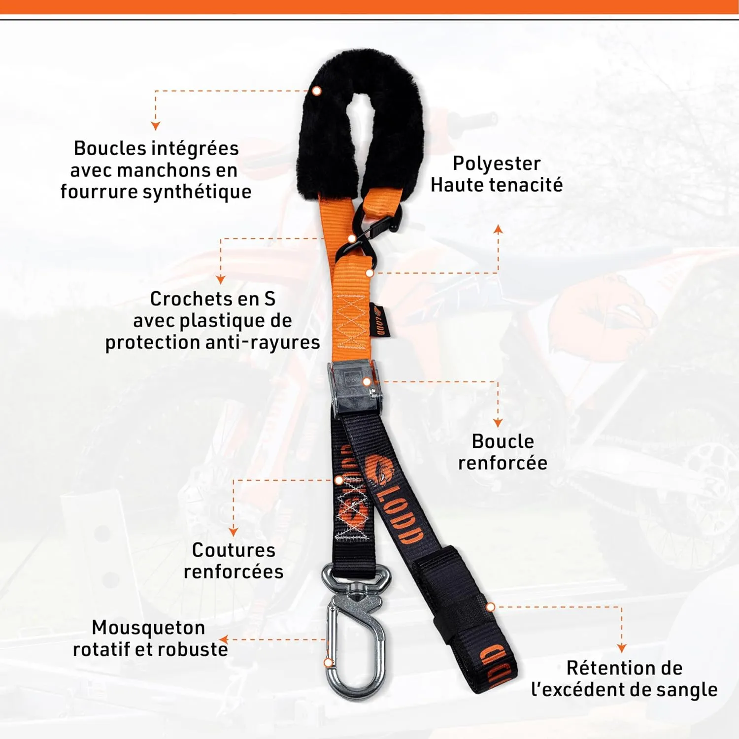 LODD - Motorcycle Straps with Heavy Duty Buckles, Leather Protection, Steel Carabiner, Reinforced Buckle | 38mm (Parent) (Buckle/Swivel Carabiner)