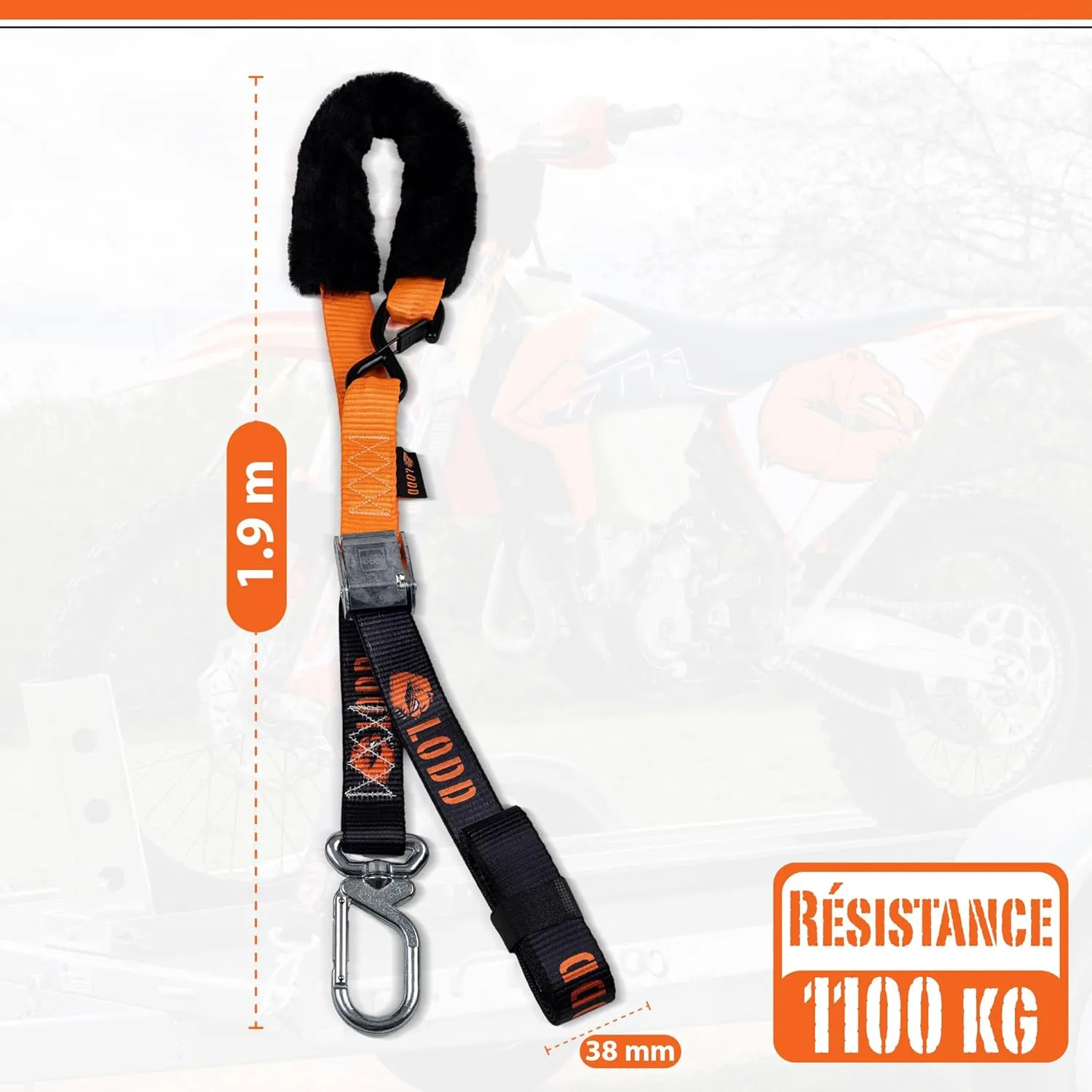 LODD - Motorcycle Straps with Heavy Duty Buckles, Leather Protection, Steel Carabiner, Reinforced Buckle | 38mm (Parent) (Buckle/Swivel Carabiner)