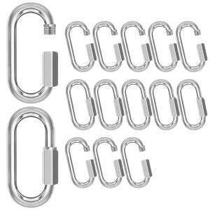 M10-15 Pack 3.5“ Quick Links Chain Connectors, 3/8″ Galvanized Chain Locking Carabiners Hooks, 2000LBS Heavy Duty Thread Quick Link Clips, Twist Oval Keychain D Shape for Swing, Camping