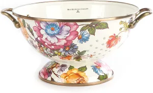 MACKENZIE-CHILDS Enamel Colander, Decorative Kitchen Strainer, Large, White Flower Market