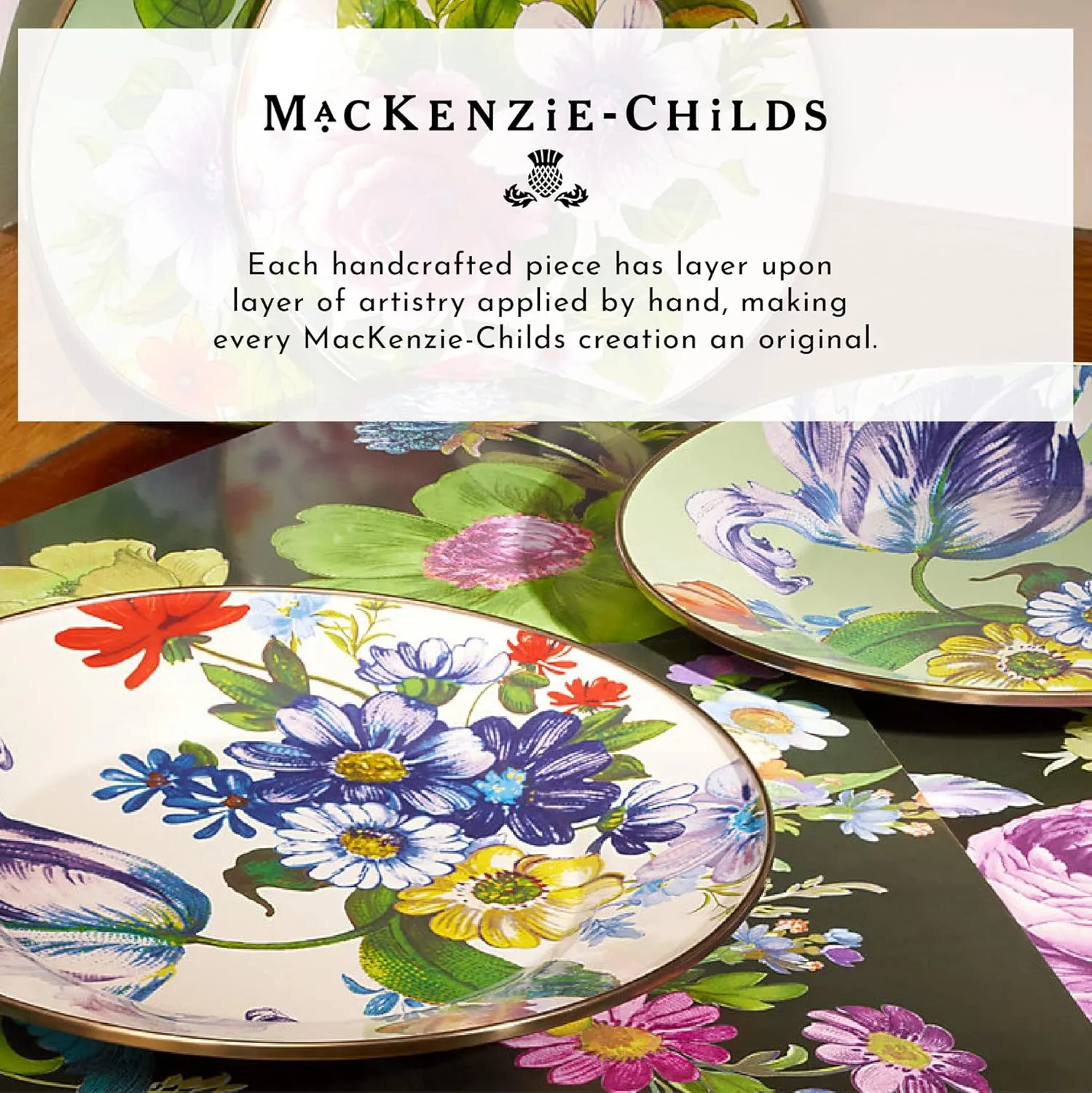 MACKENZIE-CHILDS Enamel Colander, Decorative Kitchen Strainer, Large, White Flower Market