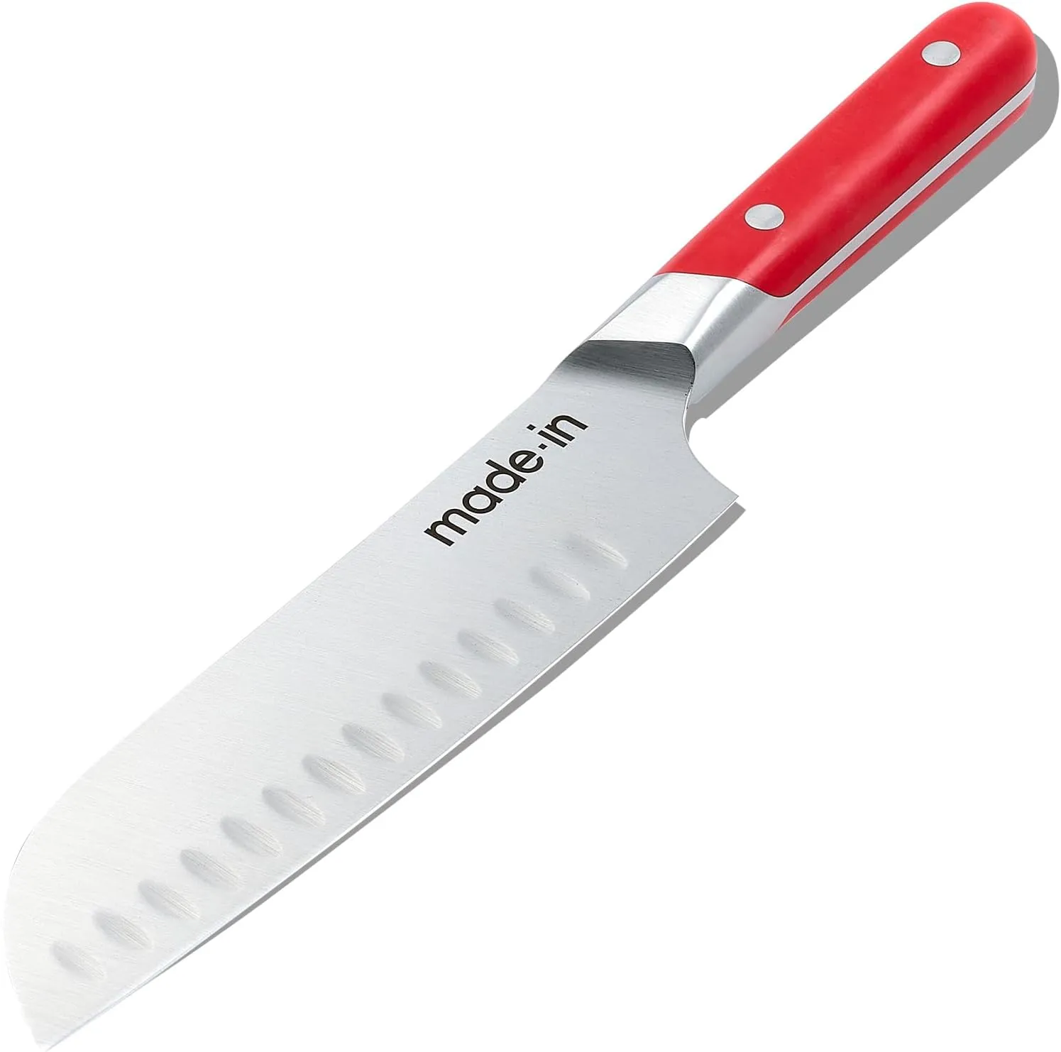 Made In Cookware - 7" Santoku Knife - Crafted in France - Full Tang With Pomme Red Handle