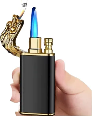 Made Metal, Portable Multi-Functional Lighter with Adjustable Flame, Outdoor Windproof Butane Lighter, Suitable for Candles, Camping, etc.(Black)