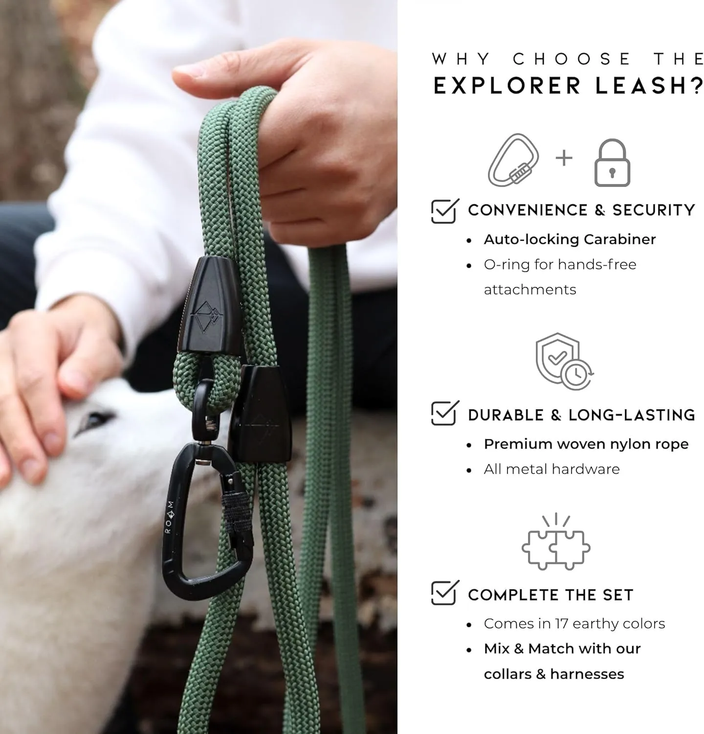 MADE TO ROAM Premium Explorer Leash - Climbing Rope Leash with Autolocking Aviation Aluminum Carabiner - Alaska Daybreak, 6ft