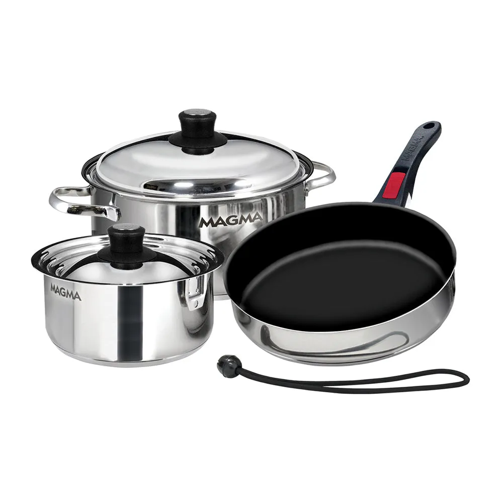 Magma Nesting 7-Piece Induction Compatible Cookware – Stainless Steel Exterior & Slate Black Ceramica Non-Stick Interior – A10-363-2-IND