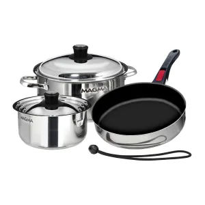 Magma Nesting 7-Piece Induction Compatible Cookware – Stainless Steel Exterior & Slate Black Ceramica Non-Stick Interior – A10-363-2-IND