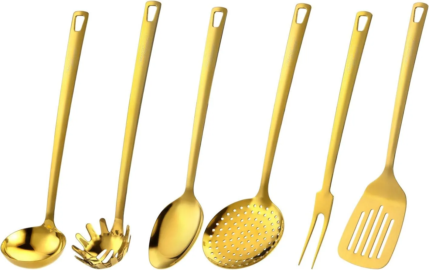 Marco Almond® Utensil Set, Golden Titanium Utensils Sets, Stainless Steel Kitchen Cooking Spoons, Ladle Skimmer & Spatula Utensil Sets,6PCS Frying & Grilling Cookware Tools