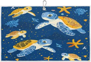 Marine Turtle Water Plants Golf Towel with Heavy Duty Carabiner Clip Quick Dry Ultra Absorbent Club Ball Cleaning Towel Golf Accessories for Men Women