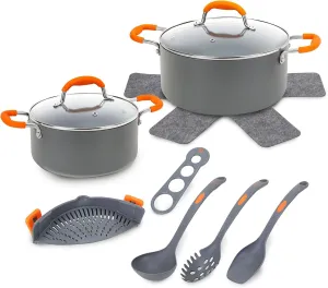 MasterChef 10-Piece Cookware Set, Gray, Antimicrobial Technology, Ceramic, Titanium Non-stick Coating, PTFE/PFOA/PFOS-Free, Induction Safe